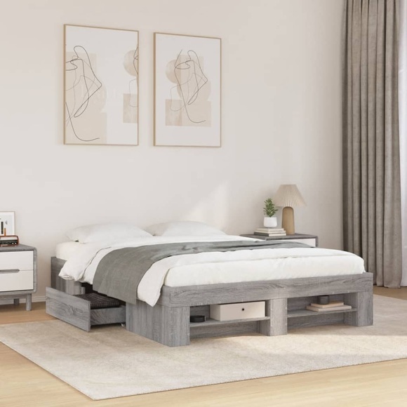 vidaXL Bettgestell Grau Sonoma 140x200 cm Holzwerkstoff