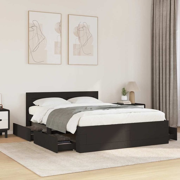 vidaXL Bettgestell mit Kopfteil Schwarz 140x200 cm Holzwerkstoff