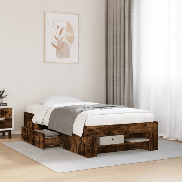 vidaXL Bettgestell Räuchereiche 90x200 cm Holzwerkstoff