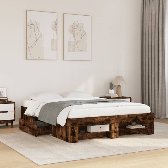 vidaXL Bettgestell Räuchereiche 140x190 cm Holzwerkstoff