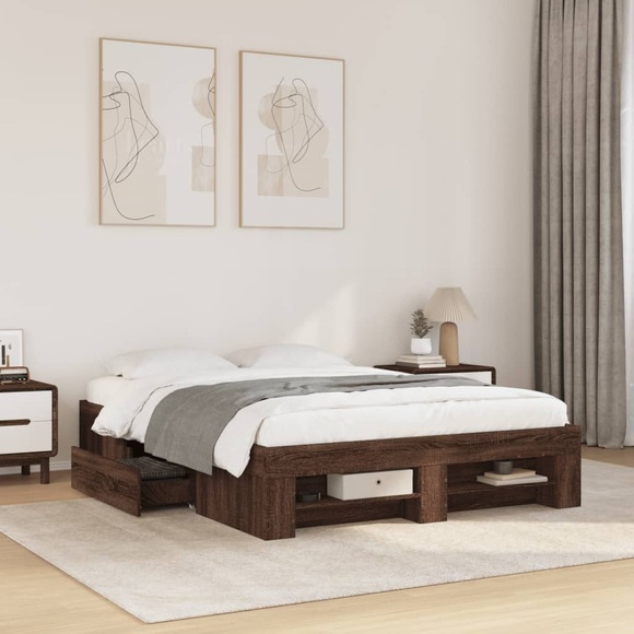 vidaXL Bettgestell Braun Eichen-Optik 135x190 cm Holzwerkstoff