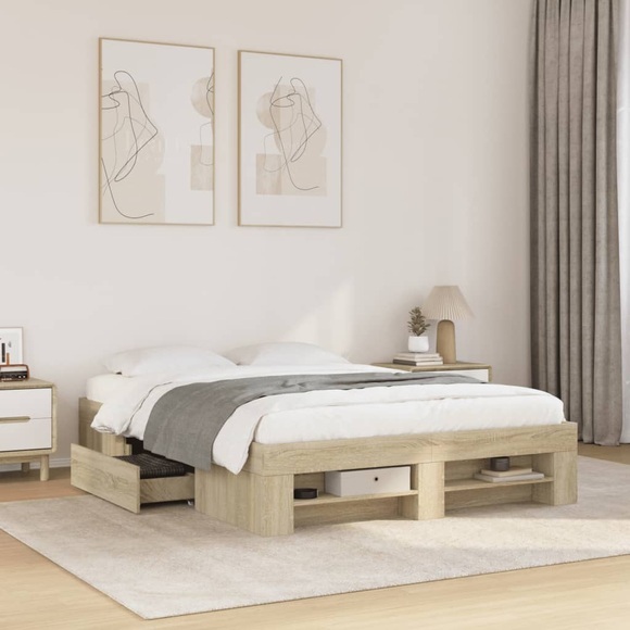 vidaXL Bettgestell Sonoma-Eiche 120x190 cm Holzwerkstoff