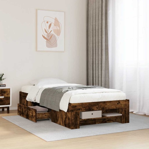 vidaXL Bettgestell Räuchereiche 90x190 cm Holzwerkstoff