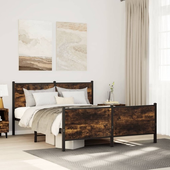 vidaXL Metallbett ohne Matratze Räuchereiche 150x200 cm