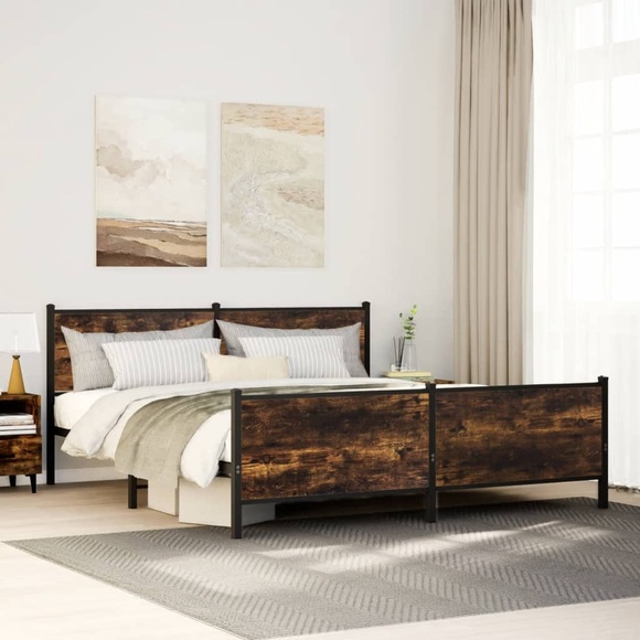 vidaXL Metallbett ohne Matratze Räuchereiche 193x203 cm