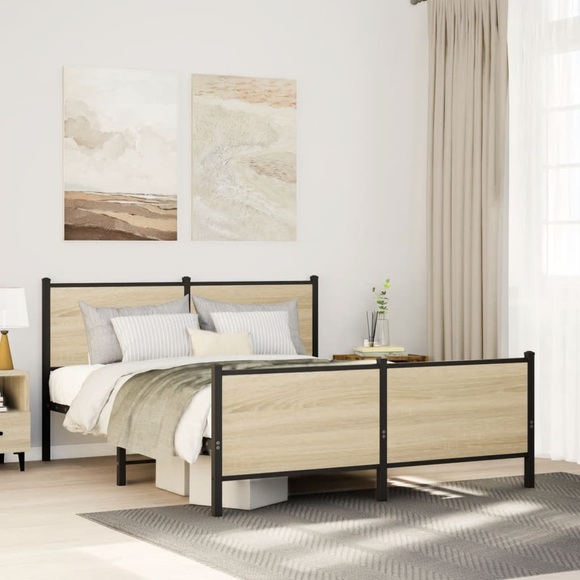 vidaXL Metallbett ohne Matratze Sonoma-Eiche 140x190 cm