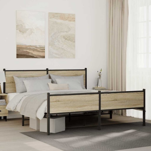 vidaXL Metallbett ohne Matratze Sonoma-Eiche 183x213 cm