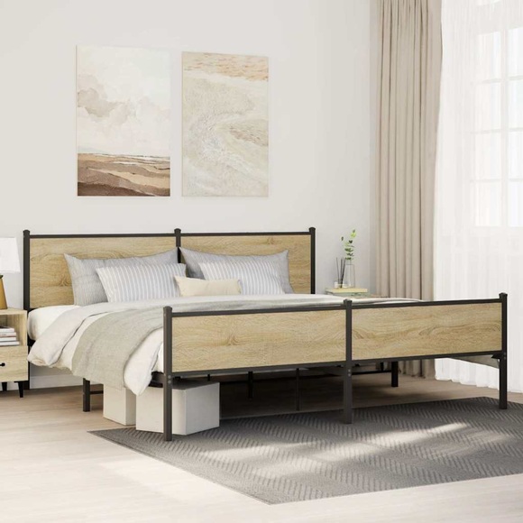 vidaXL Metallbett ohne Matratze Sonoma-Eiche 193x203 cm