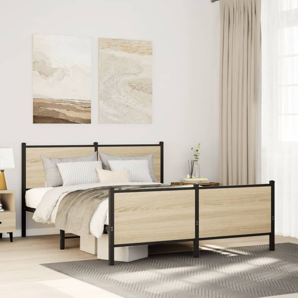 vidaXL Metallbett ohne Matratze Sonoma-Eiche 150x200 cm