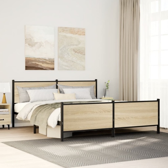 vidaXL Metallbett ohne Matratze Sonoma-Eiche 183x213 cm