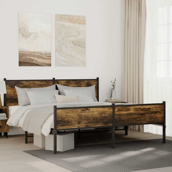 vidaXL Metallbett ohne Matratze Räuchereiche 160x200 cm