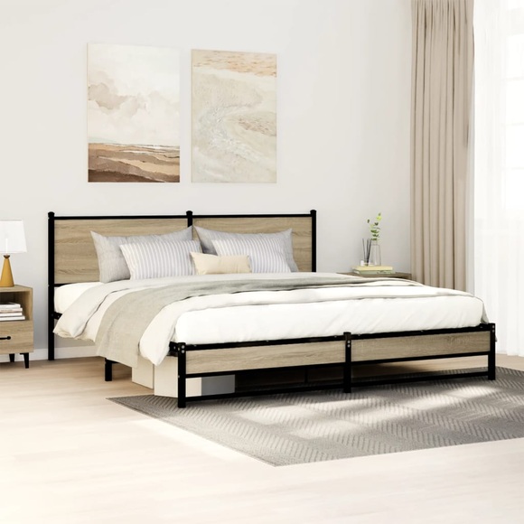 vidaXL Metallbett ohne Matratze Sonoma-Eiche 180x200 cm