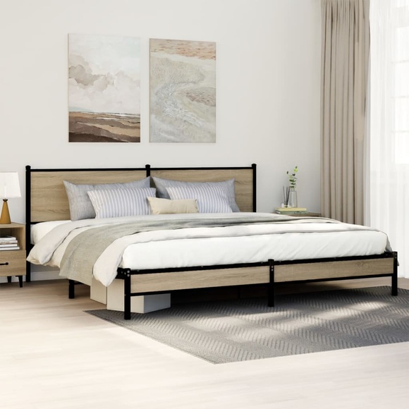 vidaXL Metallbett ohne Matratze Sonoma-Eiche 193x203 cm