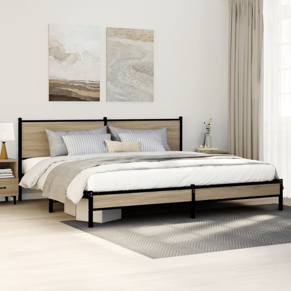 vidaXL Metallbett ohne Matratze Sonoma-Eiche 200x200 cm