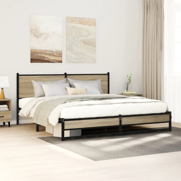 vidaXL Metallbett ohne Matratze Sonoma-Eiche 180x200 cm