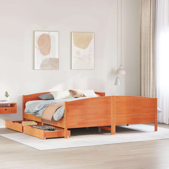 vidaXL Massivholzbett ohne Matratze Wachsbraun 180x200 Kiefernholz