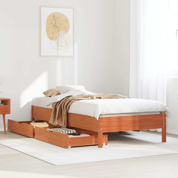 vidaXL Massivholzbett ohne Matratze Wachsbraun 90x190 cm Kiefernholz