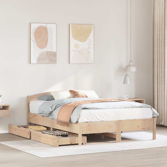 vidaXL Massivholzbett ohne Matratze 135x190 cm Kiefernholz
