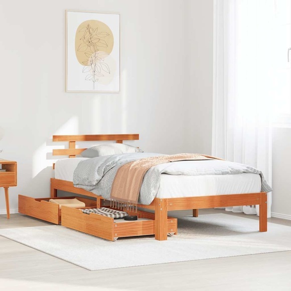 vidaXL Massivholzbett mit Schubladen Wachsbraun 75x190 cm Kiefer