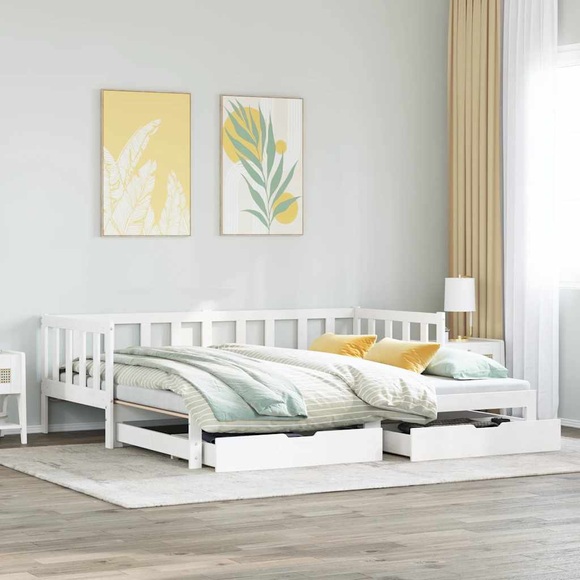 vidaXL Tagesbett Ausziehbar mit Schubladen Weiß 90x190 cm Kiefernholz