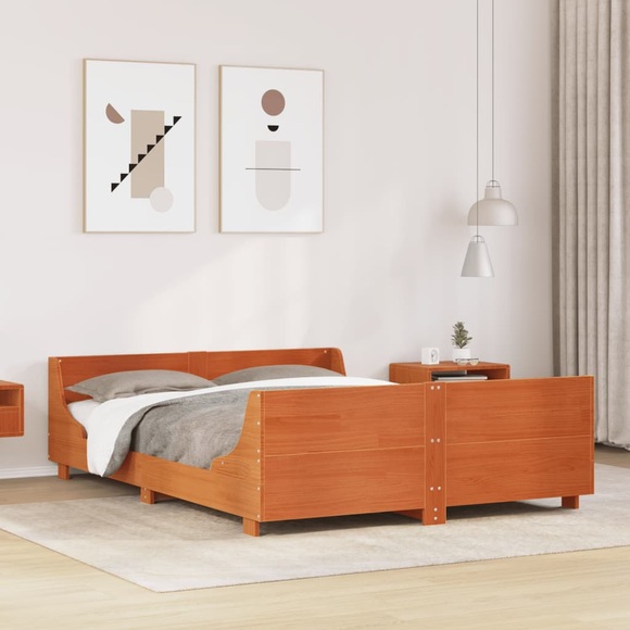 vidaXL Massivholzbett ohne Matratze Wachsbraun 140x200 cm Kiefernholz