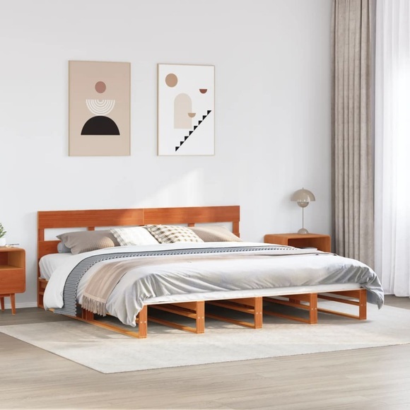 vidaXL Massivholzbett ohne Matratze Wachsbraun 180x200 Kiefernholz