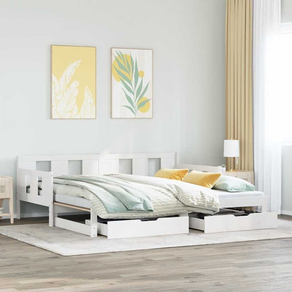 vidaXL Tagesbett Ausziehbar mit Schubladen Weiß 90x190 cm Kiefernholz