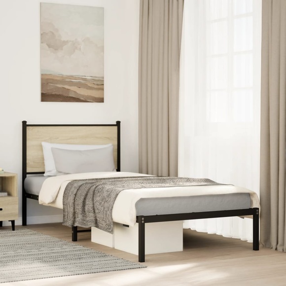 vidaXL Bettgestell mit Kopfteil Metall Sonoma-Eiche 90x200 cm