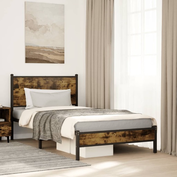 vidaXL Metallbett ohne Matratze Räuchereiche 100x190 cm
