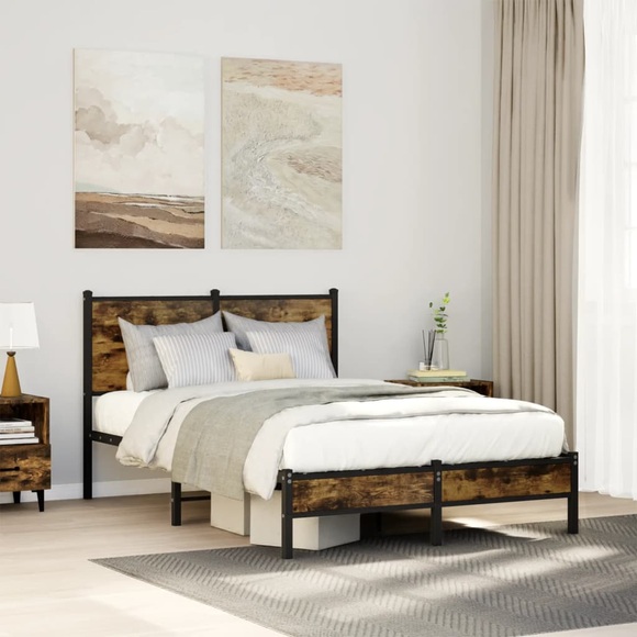 vidaXL Metallbett ohne Matratze Räuchereiche 120x200 cm