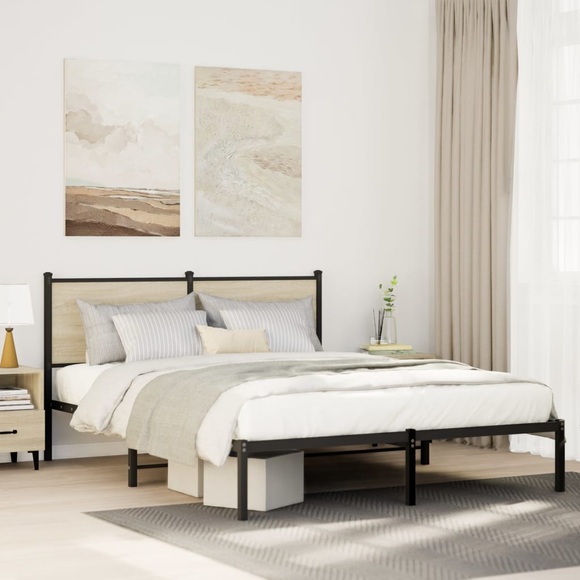 vidaXL Bettgestell mit Kopfteil Metall Sonoma-Eiche 140x190 cm