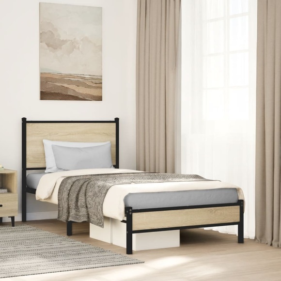 vidaXL Metallbett ohne Matratze Sonoma-Eiche 80x200 cm