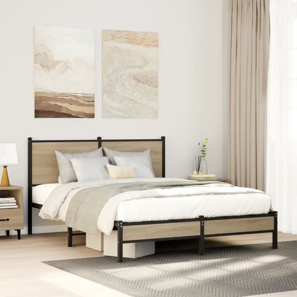 vidaXL Bettgestell mit Kopfteil Metall Sonoma-Eiche 137x190 cm