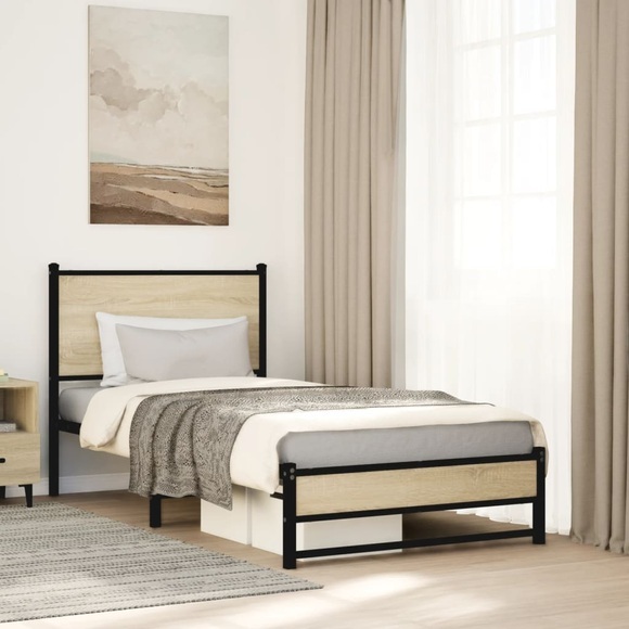 vidaXL Metallbett ohne Matratze Sonoma-Eiche 75x190 cm