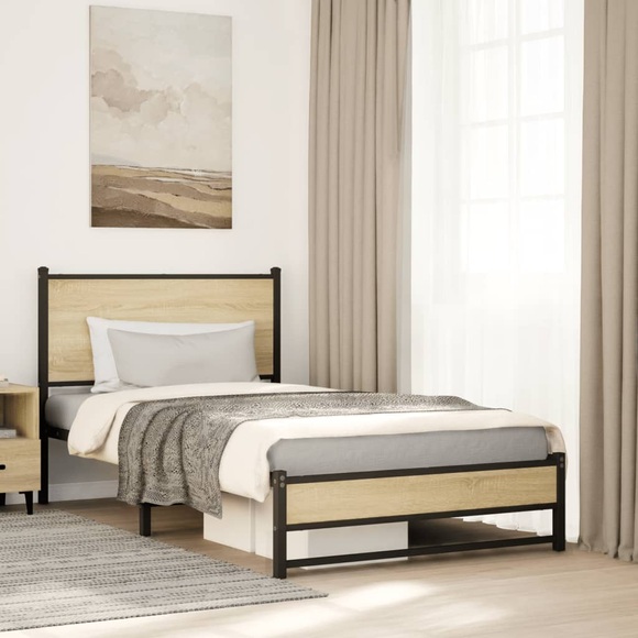 vidaXL Metallbett ohne Matratze Sonoma-Eiche 100x200 cm