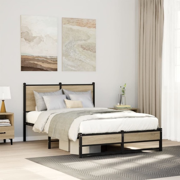 vidaXL Metallbett ohne Matratze Sonoma-Eiche 120x190 cm