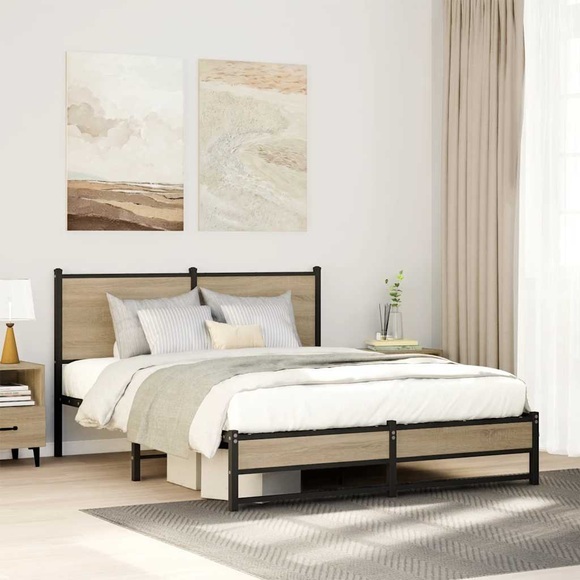 vidaXL Metallbett ohne Matratze Sonoma-Eiche 150x200 cm