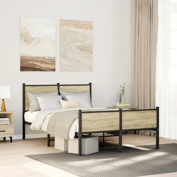 vidaXL Metallbett ohne Matratze Sonoma-Eiche 120x190 cm