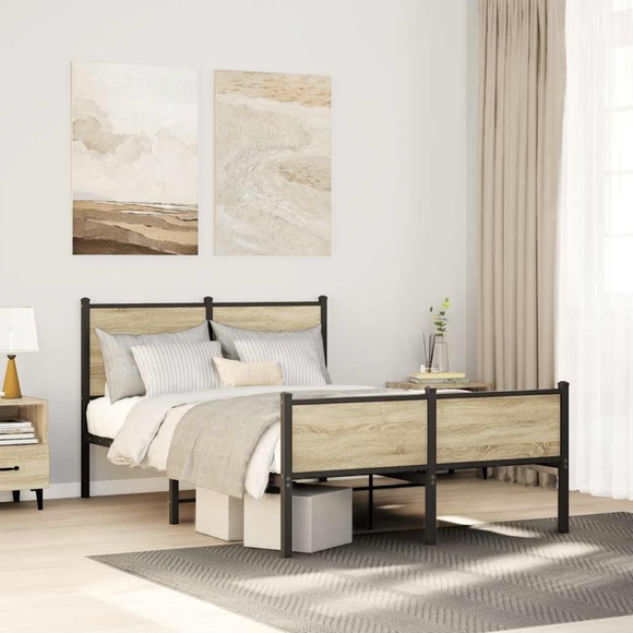 vidaXL Metallbett ohne Matratze Sonoma-Eiche 120x200 cm
