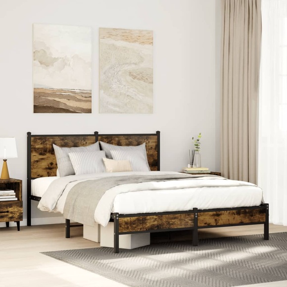 vidaXL Metallbett ohne Matratze Räuchereiche 140x200 cm