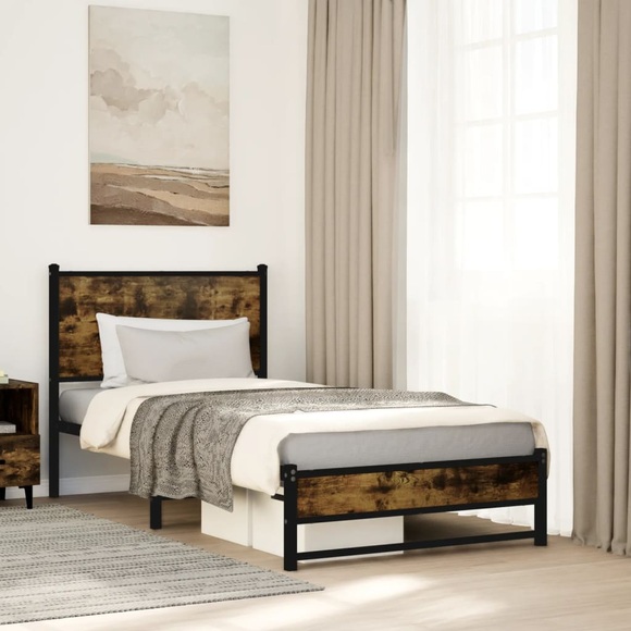 vidaXL Metallbett ohne Matratze Räuchereiche 90x190 cm