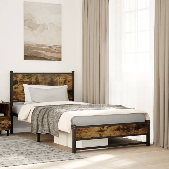 vidaXL Metallbett ohne Matratze Räuchereiche 100x190 cm