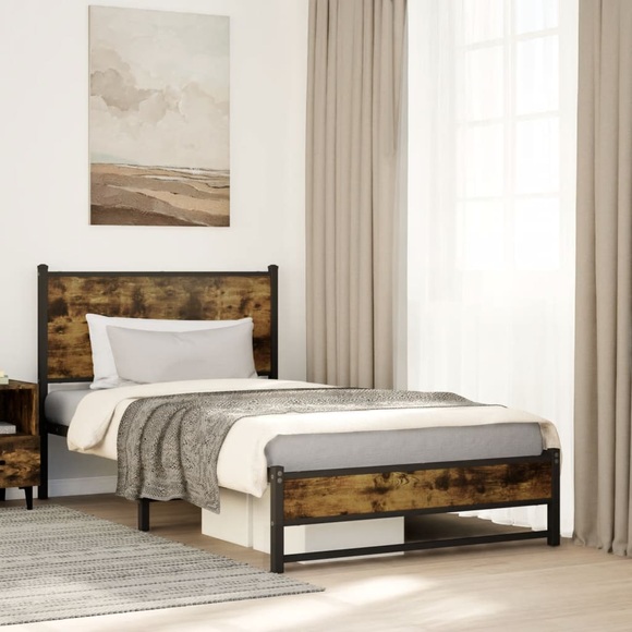 vidaXL Metallbett ohne Matratze Räuchereiche 107x203 cm