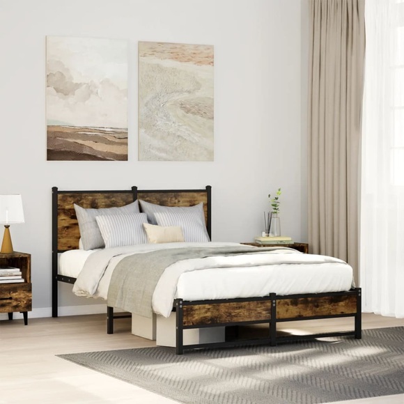 vidaXL Metallbett ohne Matratze Räuchereiche 120x190 cm