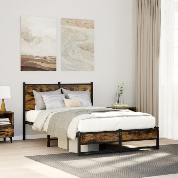 vidaXL Metallbett ohne Matratze Räuchereiche 120x200 cm
