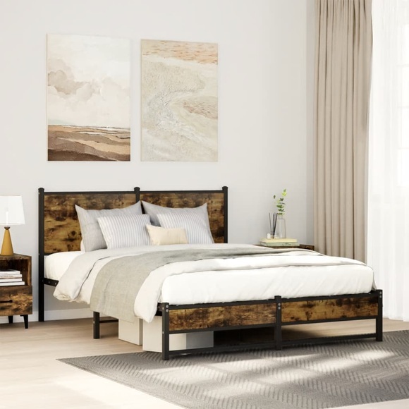 vidaXL Metallbett ohne Matratze Räuchereiche 140x200 cm