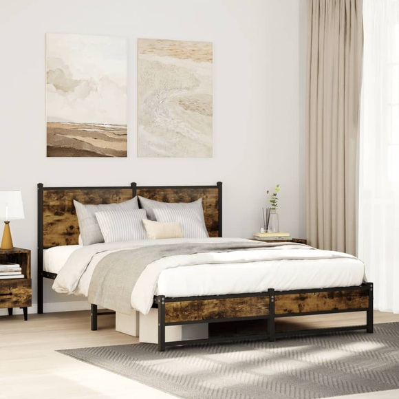 vidaXL Metallbett ohne Matratze Räuchereiche 150x200 cm