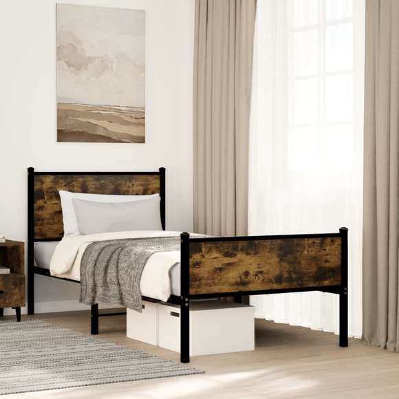 vidaXL Metallbett ohne Matratze Räuchereiche 80x200 cm