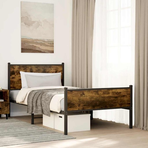 vidaXL Metallbett ohne Matratze Räuchereiche 107x203 cm