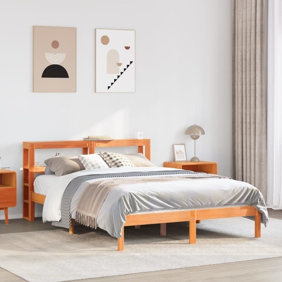 vidaXL Massivholzbett mit Kopfteil Wachsbraun 140x200 cm Kiefer